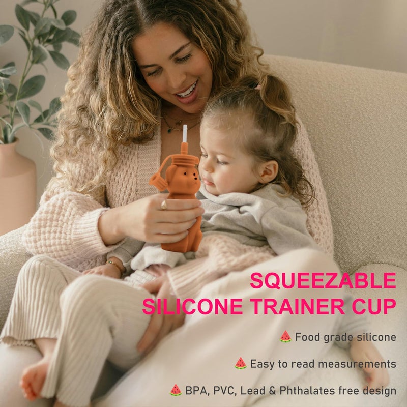 Mootikar Honey Bear Silicone Straw Cup, Babies Water Drinking Cup, 8-Ounce Therapy Sippy Bottles for Speech and Feeding Training, BPA Free & Dishwasher Safe (BROWN) - Image 3
